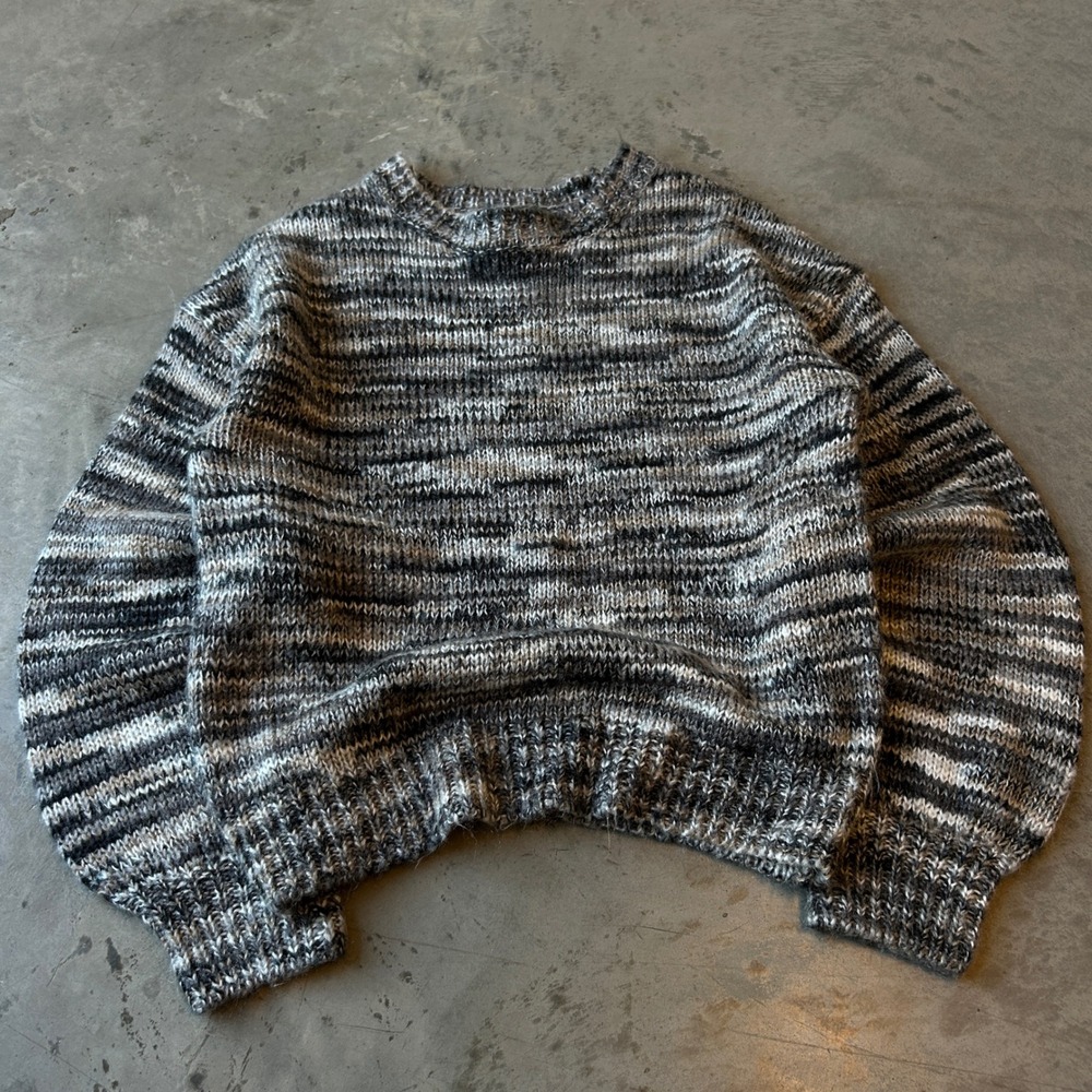 Rue21 Womens Space Dye Knit Sweater Black Grey White Crew Neck XS RN 70829